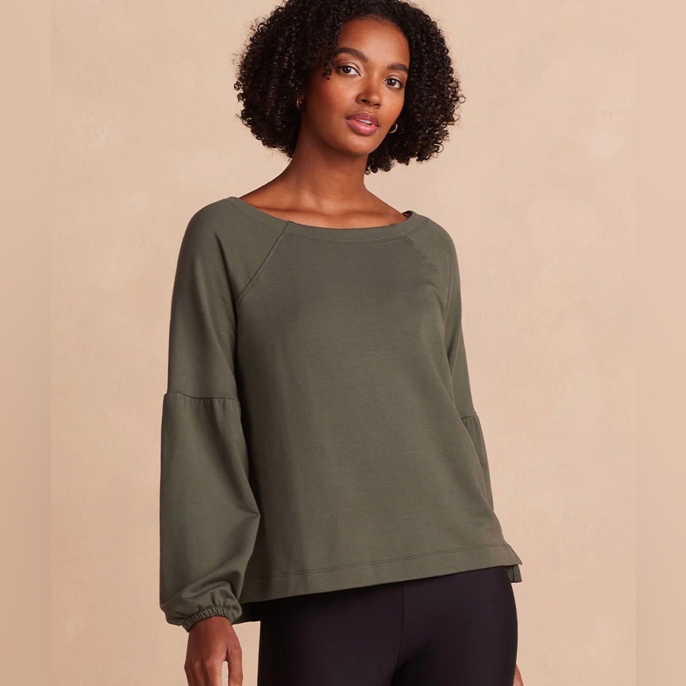 Summersalt The Softest French Terry Boatneck Pullover in Olive Green Sweatshirt